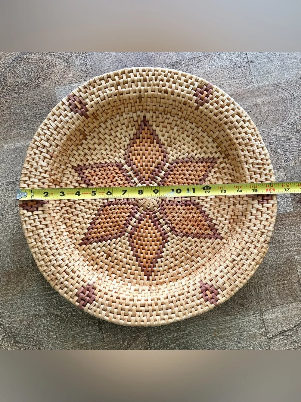 Vintage 1970s Woven Wicker Basket Tray Boho Southwestern Fiber Art Decor